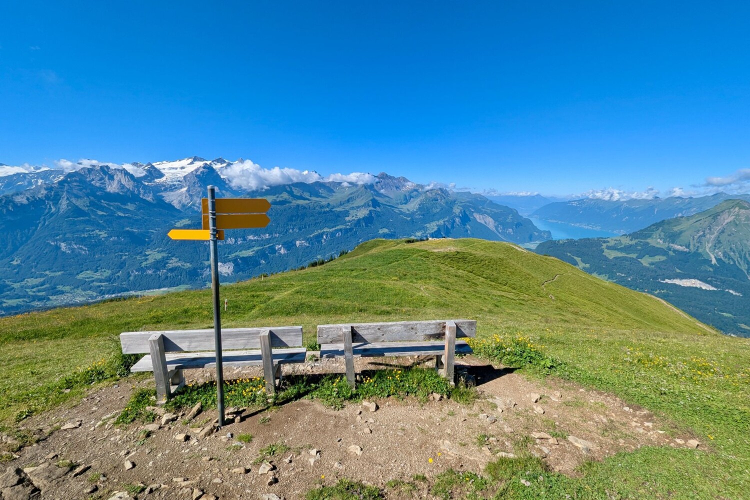 Zwei Sitzbänke laden dazu ein, die Aussicht auf dem Gipfel des Gibel zu geniessen.