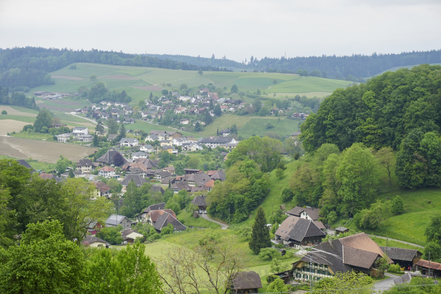 Belle vue au loin sur le village de Melchnau. Photo: Yolanda Loosli