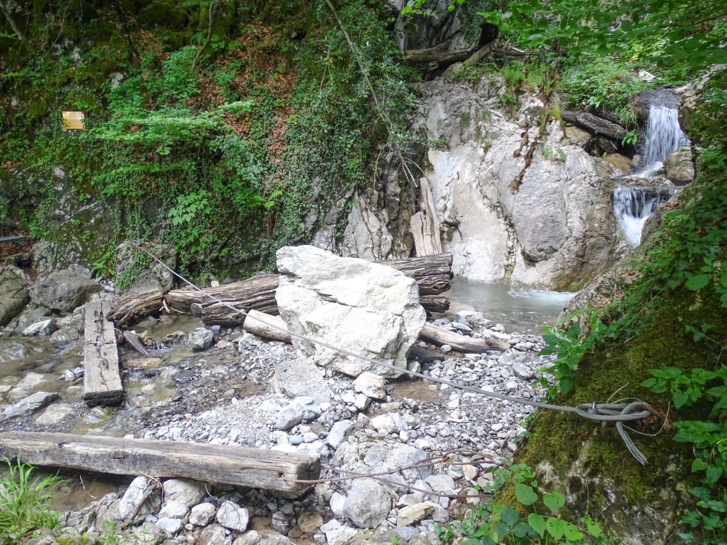 Une corde sécurise le passage au-dessus du ruisseau. Photo: Daniela Rommel