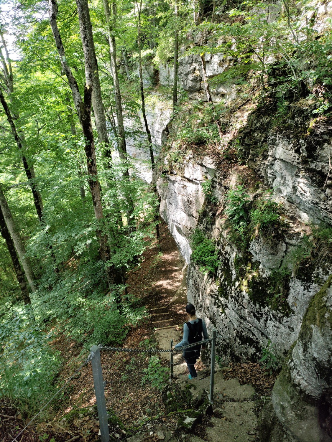 La descente vers Corcelles est sécurisée par des chaînes. Photo: Michael Dubach