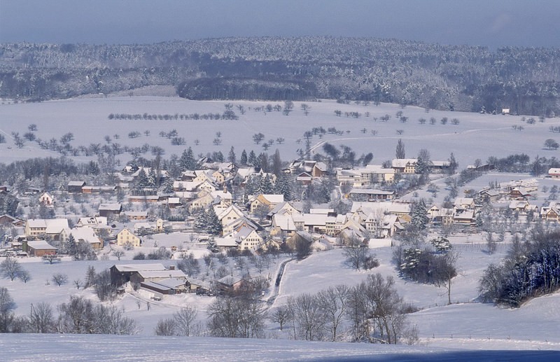 Mit einem dichten Schneeschleier hat sich eine friedliche Ruhe auf das Dorf Anwil gelegt.
Bild: Beat Schaffner