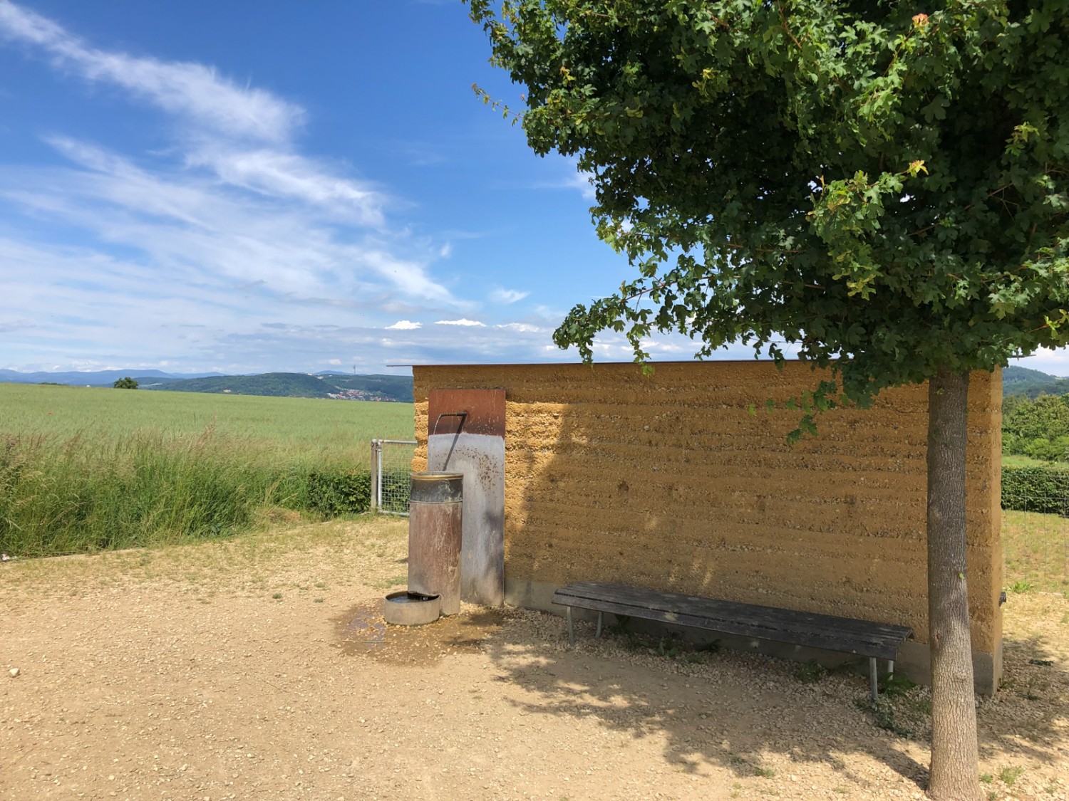 Brunnen an Sedimentmauer Usseri Wanne, Reinach. Bild: Thomas Gloor