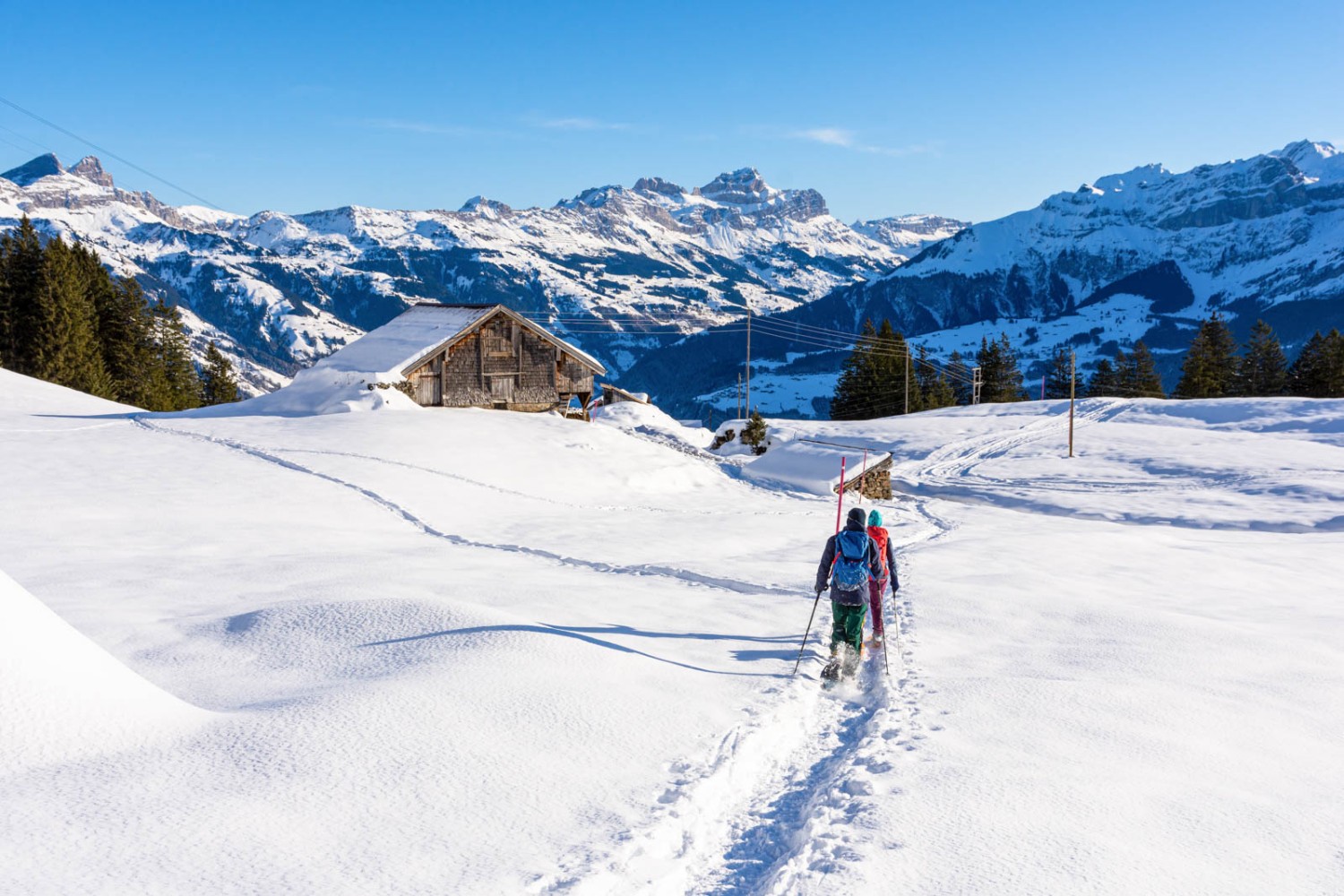 Die Schneeschuhtour bietet grossartige Ausblicke, hier auf die Schächentaler Windgällen. Bild: Franz Ulrich