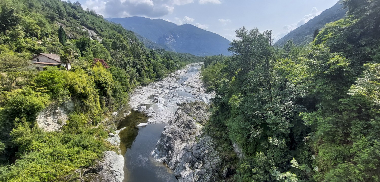 Veduta dal Ponte dei Cavalli sulla confluenza dei fiumi Melezza e Isorno. Foto: Tatjana Häuselmann