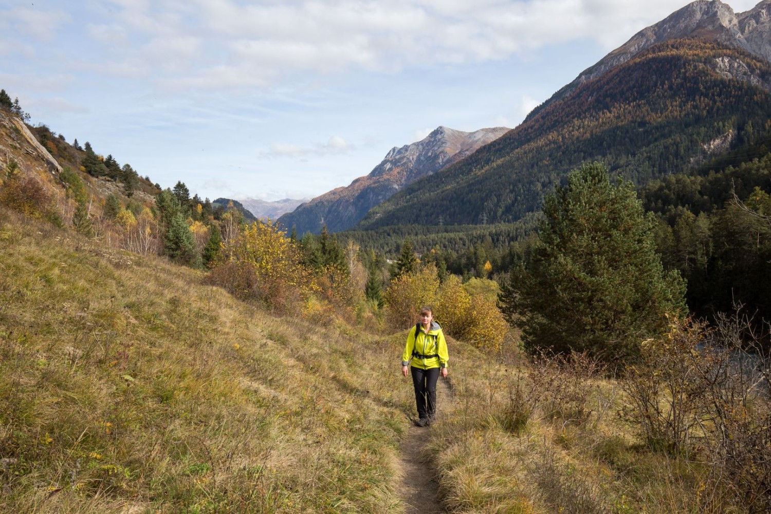 Sur la première partie du parcours, le chemin monte peu à peu le long du versant.
