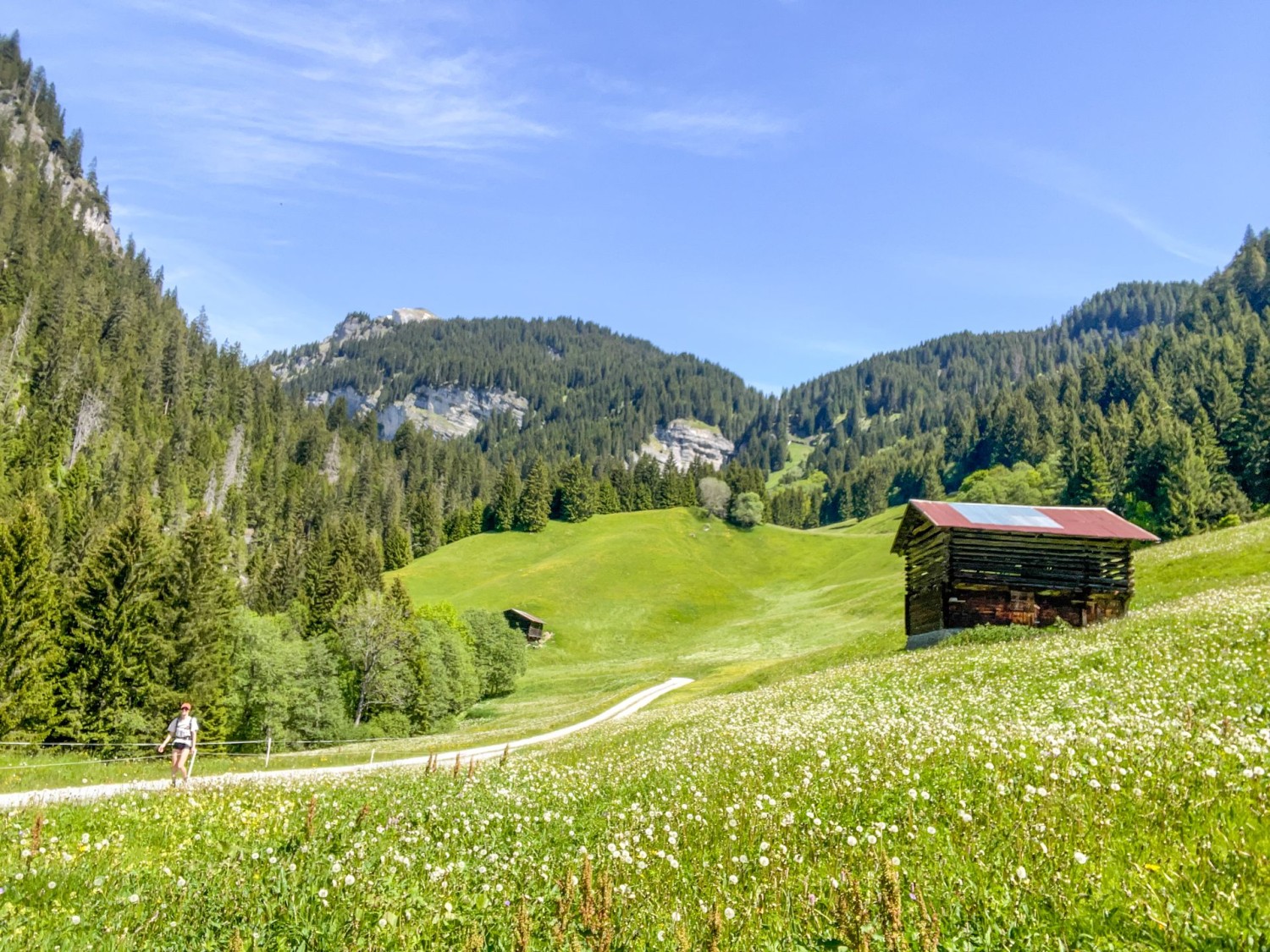 Numerose stalle ornano il paesaggio tra i borghi di montagna.