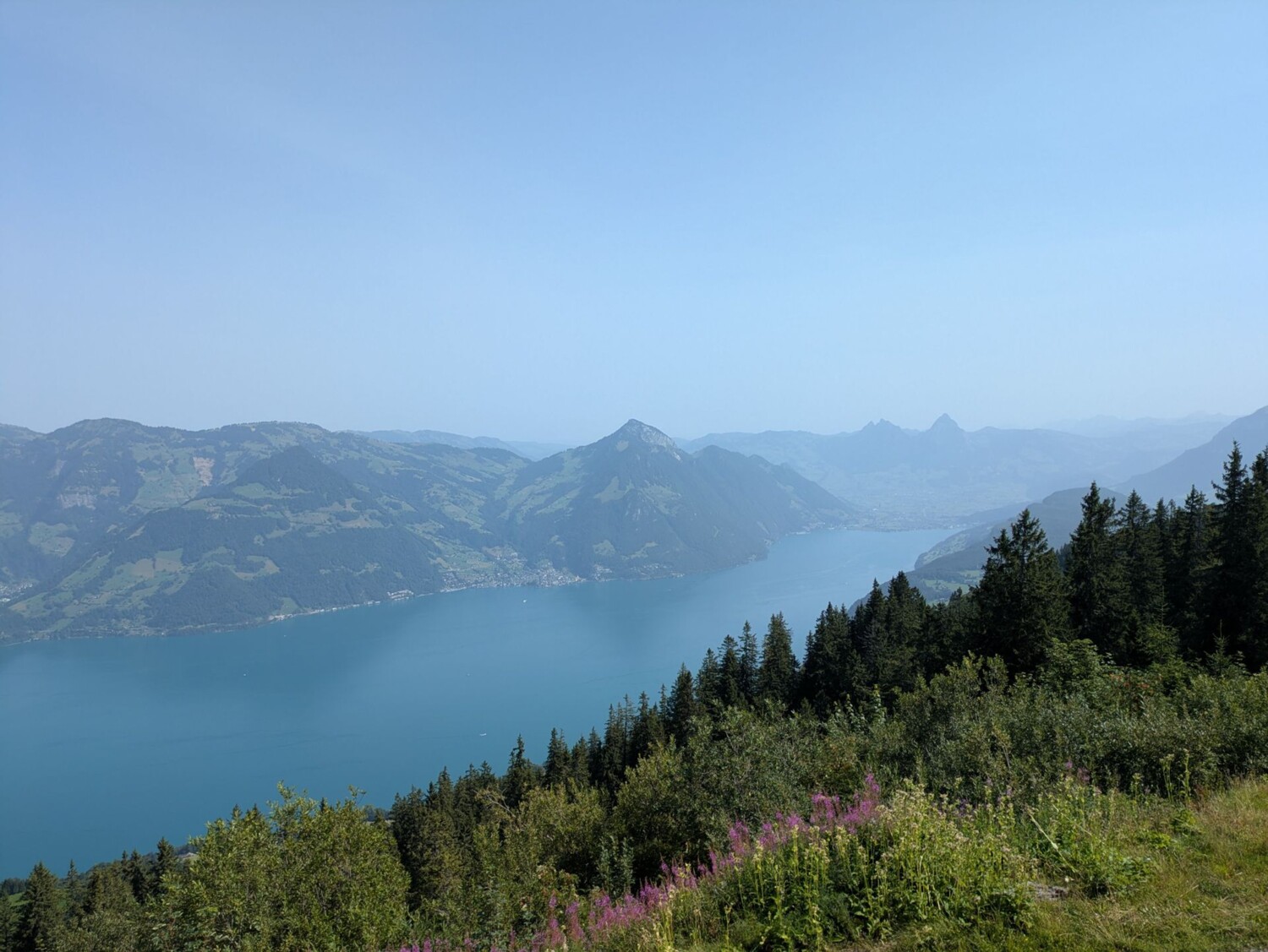 Ausblick von der Klewenalp auf den Vierwaldstättersee und die Zentralschweizer Bergwelt.