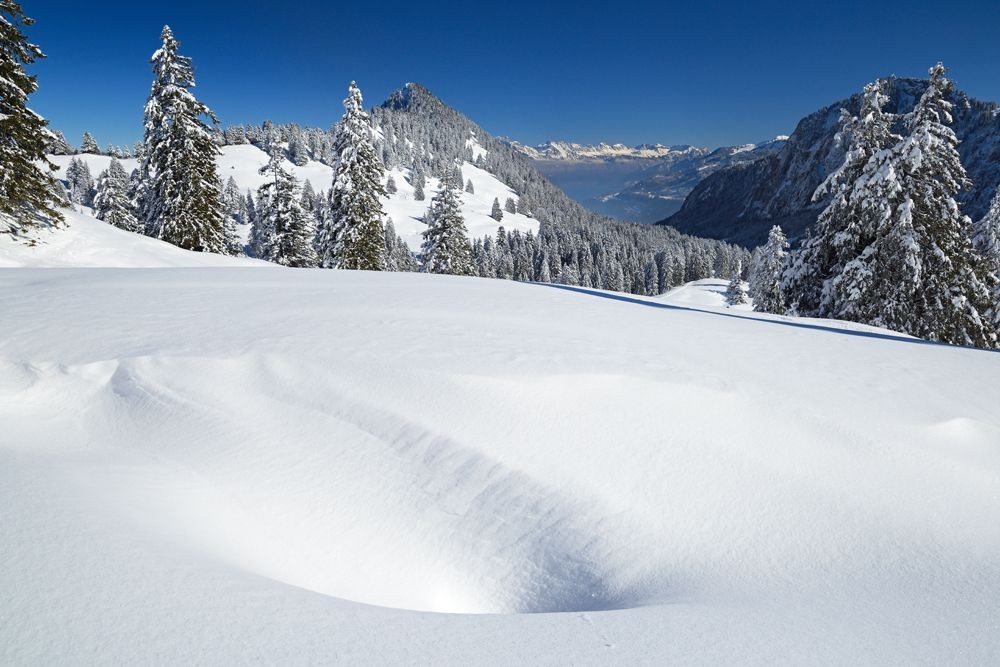 Vers l’aval, la chaîne de l’Alvier se dresse au-dessus du lac de Walenstadt.